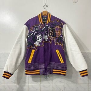 Brand X Los Angeles Reaper Banners Varsity Jacket Purple Streetwear Goth Wool M